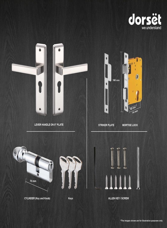 Dorset Kaira 8 inch Mortise Door Lockset - 70 mm Key and Knob Cylinder| Suitable for Bedroom/Main Doors, Silver Chrome Finish | HLKAI07SC - Image 5
